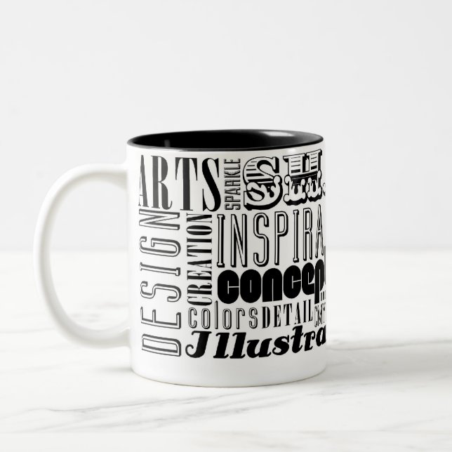 Kreative Wörter Zweifarbige Tasse (Links)