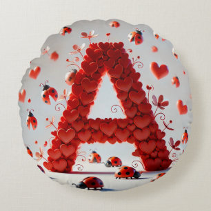 Kreatives Alphabet Buchstabe A mit Herzformen Rundes Kissen