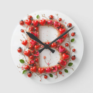 Kreatives Alphabet Buchstabe B mit Herzformen Runde Wanduhr