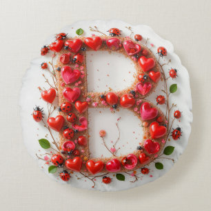 Kreatives Alphabet Buchstabe B mit Herzformen Rundes Kissen