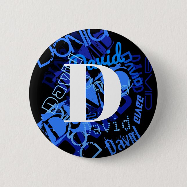 Kreatives blaues Monogramm Button (Vorderseite)