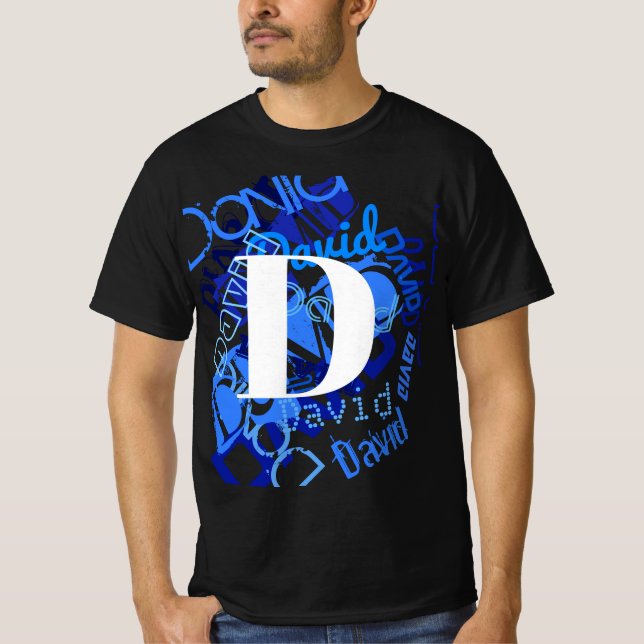 Kreatives blaues Monogramm T-Shirt (Vorderseite)