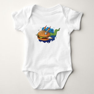 Kreatives Cartoon-Burger-Raketenraumschiff-Illustr Baby Strampler