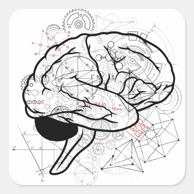 Kreatives Gehirnkunstwerk mit wissenschaftlichem T Quadratischer Aufkleber (Vorderseite)
