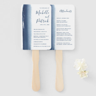 Kreatives marineblaues Aquarell-Hochzeitsprogramm Fächer