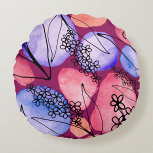 Kreatives, nahtloses Muster mit Blume der Linienku Rundes Kissen