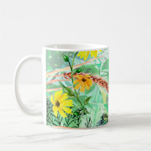 Kreatives nahtloses Wasserfarbmuster von Pflanzen, Kaffeetasse