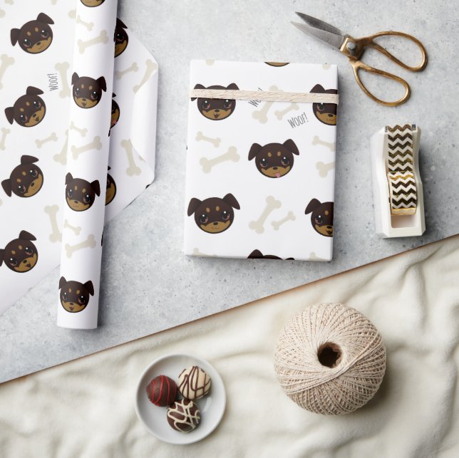 Kreatives Niedliches Rottweiler-Welpen- und Knoche Geschenkpapier (Kunsthandwerk)