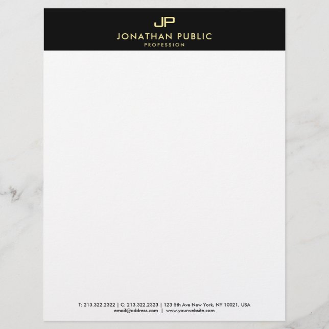 Kreatives Schwarz-weißes Goldmonogramm-einfaches Briefbogen (Vorderseite)