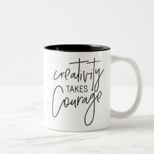 KREATIVITÄT BRAUCHT MOURAGE, handschriftlich Zweifarbige Tasse