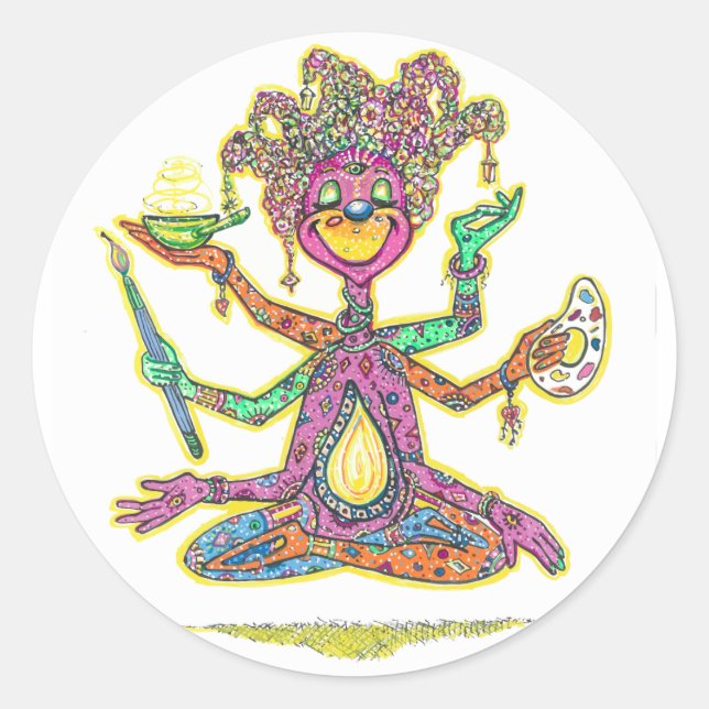 Kreativität ist in diesem Meditationsbild personif Runder Aufkleber (Vorderseite)