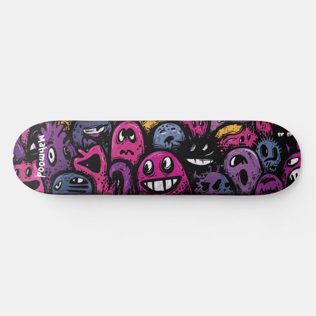 Kreaturenmenge dunkle cartoonhafte Straßenkunst Skateboard (Horizontal)