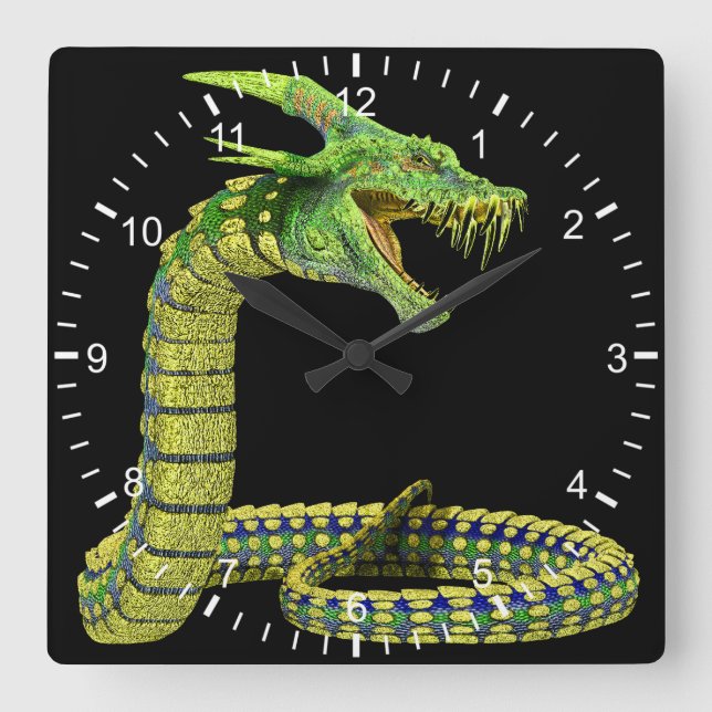 Kreaturenschlange Grün Quadratische Wanduhr (Vorderseite)