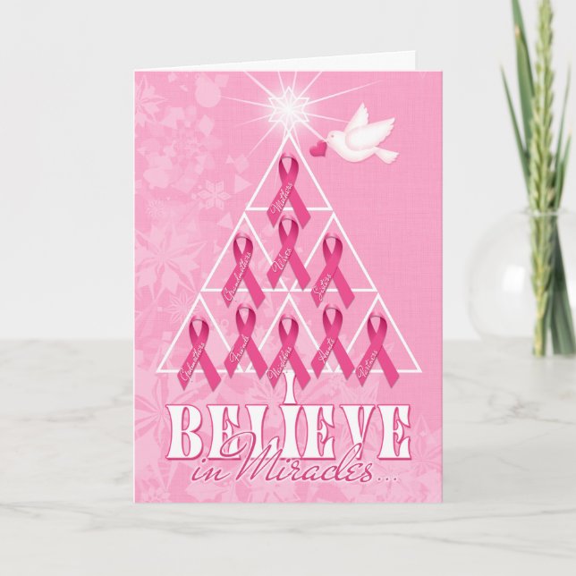 Krebs-Bewusstseins-Rosa-Band-Weihnachtsbaum Feiertagskarte (Vorderseite)
