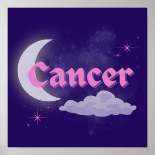 Krebs Celestial Moon Cloud Stars Astrologie Kunst Poster