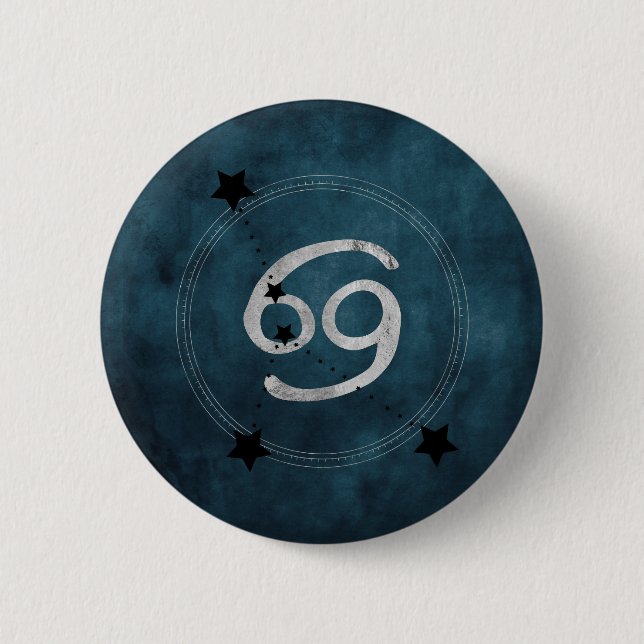 Krebs der Krebs schwarz silberne zodiakische Konst Button (Vorderseite)