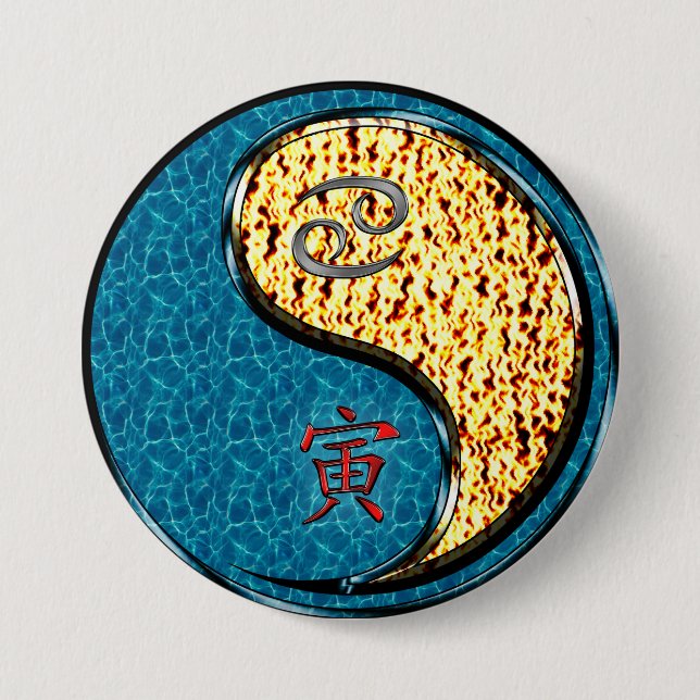 Krebs & Feuer Tiger Button (Vorderseite)