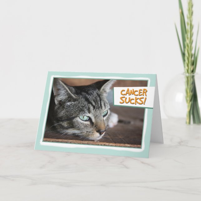Krebs ist zum Kotzen, traurige Katze Karte (Vorderseite)