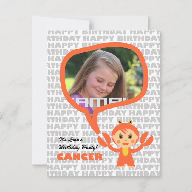Krebs Kinder Party Einladung mit Foto (Vorderseite)
