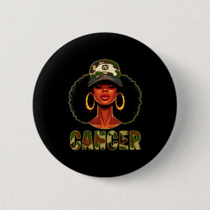 Krebs Königin Schwarze Frau Mit Kappe Camo Afro Mä Button