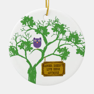 Krebs lebt nicht hier Baum-Eule Keramik Ornament