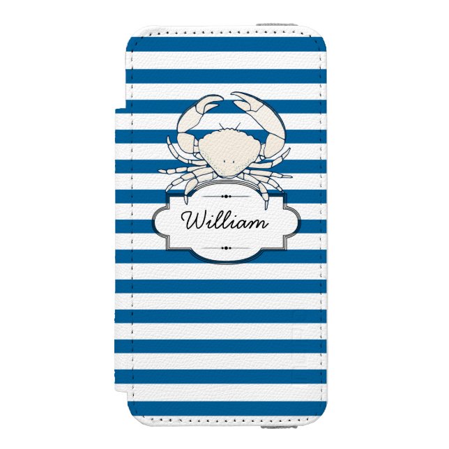 Krebs Personalisiert blau und weiß Horizontal Stre Incipio iPhone Geldbeutel-Hülle (Folio Vorderseite)