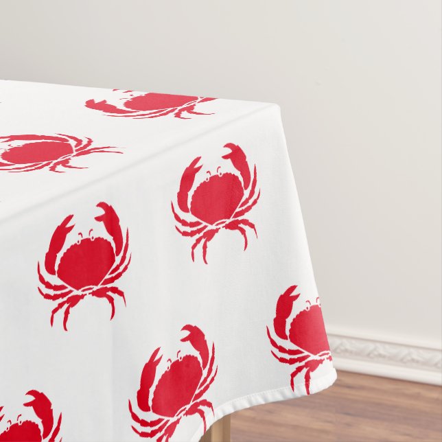 Krebs rotes weißes Muster moderne Küstenlinie Tischdecke (Beispiel)