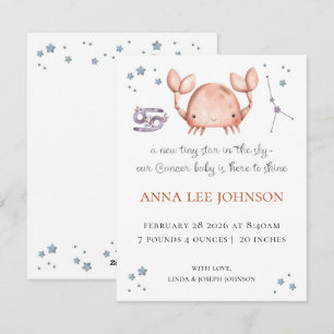 Krebs-Sternzeichen-Geburtsankündigung Feiertagskarte