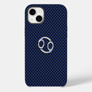 Krebs-Sternzeichen-Symbol Navyblau Carbonfaser iPhone 14 Plus Hülle