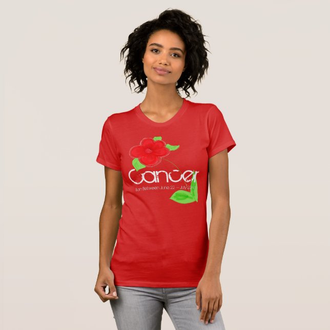Krebs-T-Shirt-Shirt mit rubinroter Blume T-Shirt (Vorne ganz)