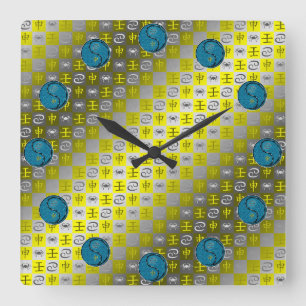 Krebs & Wasser-Affe Quadratische Wanduhr