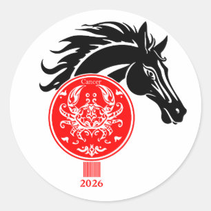 Krebs x Jahr des Pferdes 2026 Runder Aufkleber