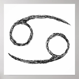 Krebs. Zodiac Astrologie Zeichen. Schwarz. Poster