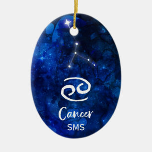 Krebs Zodiac Constellation Blue Galaxy Monogramm Keramik Ornament