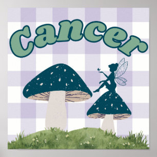 Krebs Zodiac Cottagecore Fairy Mushroom Poster