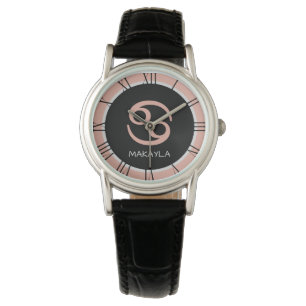 Krebs Zodiac Signieren Rose Rosa Schwarzer Individ Armbanduhr