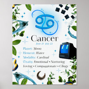 Krebs Zodiac Star Sign Y2K White 4:5 Poster