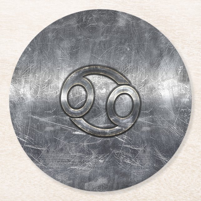 Krebs-Zodiac-Symbol im Industriestil Runder Pappuntersetzer (Vorderseite)