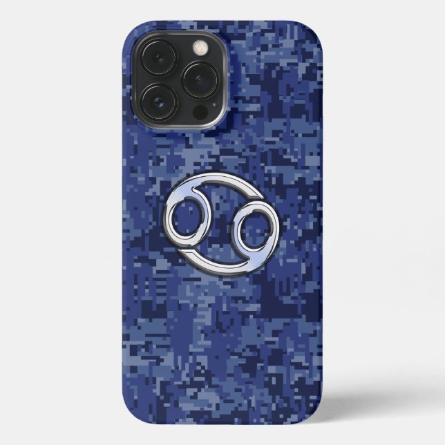 Krebs Zodiac-Zeichen auf Navy Blue-Camouflage iPhone 13 Pro Max Hülle (Rückseite)