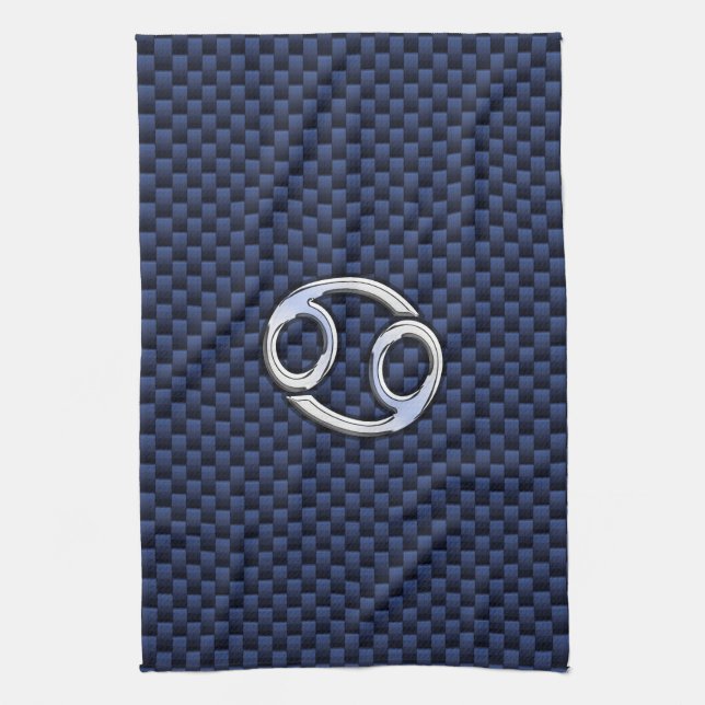 Krebs Zodiac-Zeichen auf Navy Blue Carbon Fibre Pr Handtuch (Vertikal)