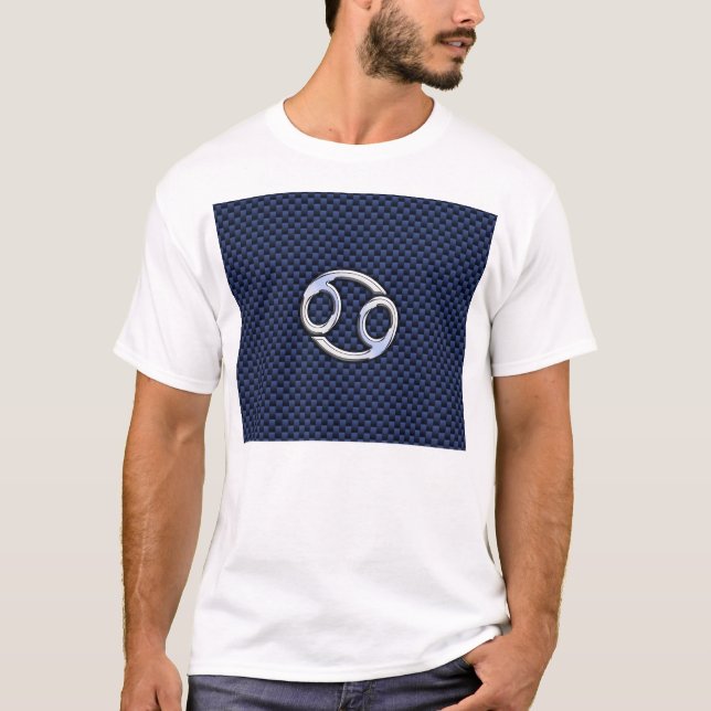 Krebs Zodiac-Zeichen auf Navy Blue Carbon Fibre Pr T-Shirt (Vorderseite)