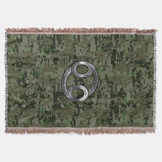 Krebs-Zodiac-Zeichen auf Olive Green Digital-Camou Decke (Vorderseite)