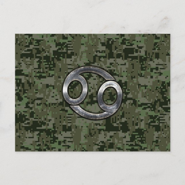 Krebs-Zodiac-Zeichen auf Olive Green Digital-Camou Postkarte (Vorderseite)