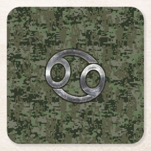 Krebs-Zodiac-Zeichen auf Olive Green Digital-Camou Rechteckiger Pappuntersetzer