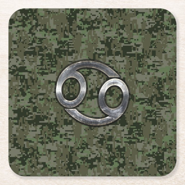 Krebs-Zodiac-Zeichen auf Olive Green Digital-Camou Rechteckiger Pappuntersetzer (Vorderseite)