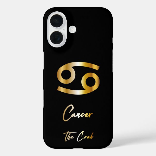 Krebs Zodiac-Zeichen, Schwarz & Gold iPhone 16 Hülle (Rückseite)