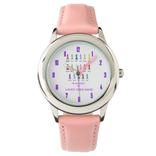 KREBSBEWUSSTSEIN PERSONALISIERT ARMBANDUHR (Vorderseite)
