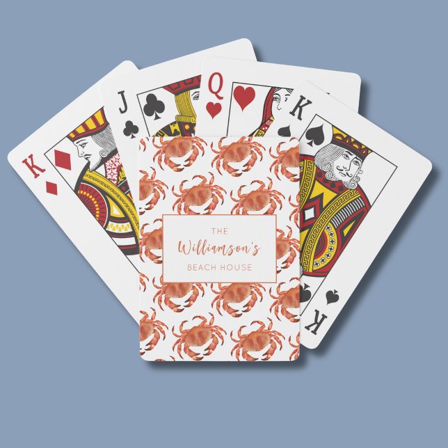Krebse Krustentiere Ozean Muster Spielkarten (Personalized family beach house playing cards with crab pattern)