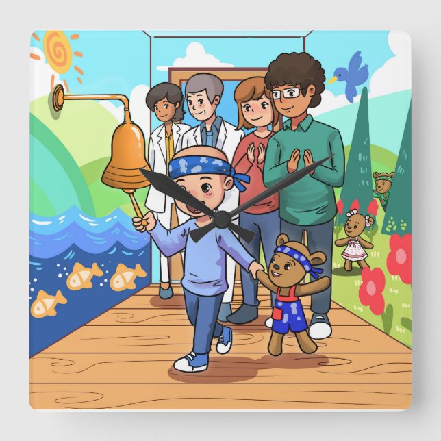 Krebsfreie Überlebenshilfe Quadratische Wanduhr (Vorderseite)