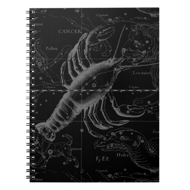 Krebskonstellation Hevelius 1690 auf schwarz Notizblock (Vorderseite)